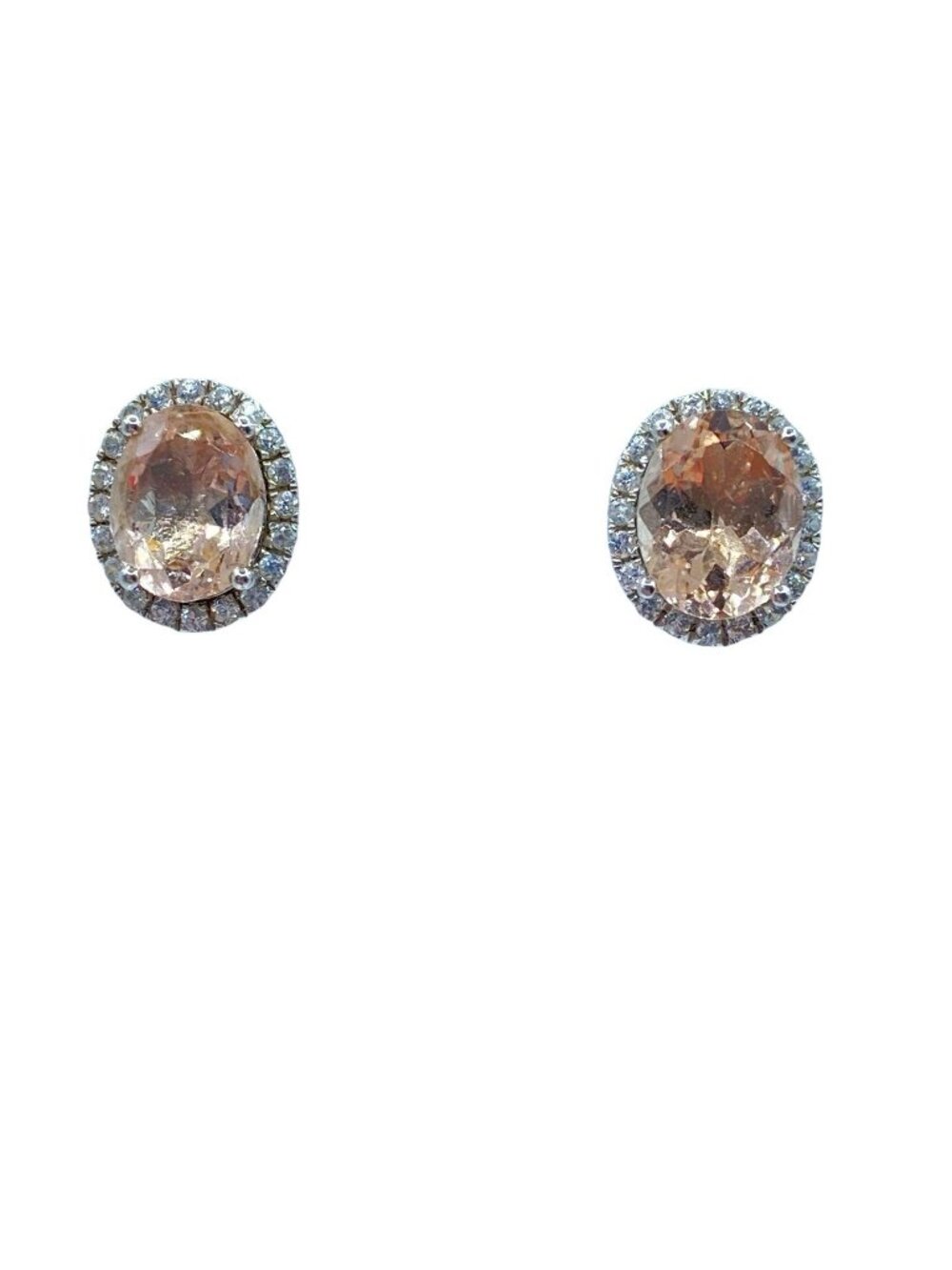 Sterling Silver Halo Morganite Quartz Stud Earrings Signed JCB Stunning
